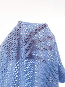 Zestiva 女士优雅蓝色度假风露背系带针织荷叶边连衣裙 - 藍色 - 查看 6