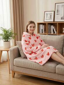 Joivida 1件男女通用抓绒连帽衫，带口袋 - 超柔软保暖家居服，可机洗，蝴蝶结/草莓/樱桃熊印花 - 彩色 - 查看 7
