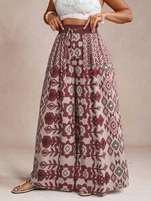 Freevana Quần ống rộng cỡ lớn in họa tiết toàn thân, túi xoắn, kiểu dáng thường ngày, thích hợp cho kỳ nghỉ. - Màu Đỏ Sâu - Xem 6