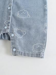 SHEIN Playful Pals 男婴可爱小熊格子短袖连体衣，夏季婴儿服装 - 藍色 - 查看 6