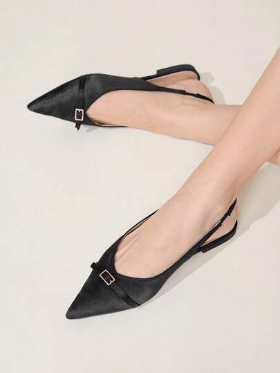 CUCCOO CHICEST Women's Fashion Pointed Toe Flat Backless Satin Butterfly Decor Comfortable Breathable Casual Commute Mary Jane Flat Shoes