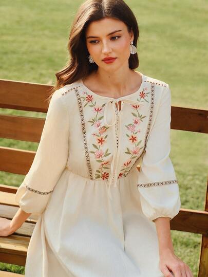 Vintamour 复古优雅女士连衣裙，带口袋，花卉刺绣缎带蕾丝，休闲连衣裙，适合度假、夏季穿着，夏季度假装扮，春季女装，春季连衣裙，春季服装，春假装扮，春季女装，优雅派对连衣裙，优雅派对连衣裙，婚礼宾客连衣裙，婚礼派对连衣裙，毕业礼服，优雅典礼连衣裙，优雅女士连衣裙，正式礼服