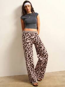 VARSIVA 女士休闲时尚街头风豹纹宽松阔腿运动裤，秋冬款 - 彩色 - 查看 2