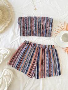 SHEIN Bộ đồ đi nghỉ mát 2 món cho bé gái tuổi teen: áo ống và quần short. - Nhiều màu - Xem 2