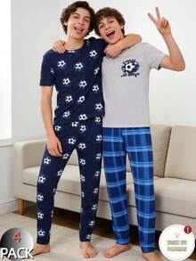 Bộ 4 món/Bộ đồ thể thao thoải mái in họa tiết bóng đá tay ngắn cho bé trai - Nhiều màu - Xem 5