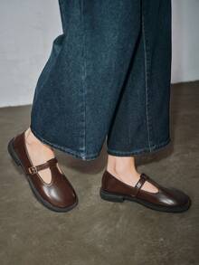 Women's New Lolita Fashion Coffee Brown Mary Jane Shoes, French British Style, Round Toe, Anti-Slip Sole, Flat Loafers, New College Style Business Formal Commuter Flats - Coffee Brown - View 5