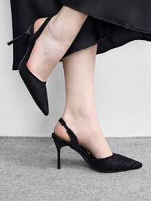 CUCCOO BIZCHIC Black Pointed Toe Mesh Lace-Up High Heel Shoes For Women - Black - View 3