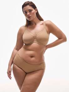 LUVLETTE Plus Woman Lingerie Full Coverage Support&Breathable Underwire Sexy Unlined Nude Mesh No-Show Seamless Invisible Minimizer Bra - Apricot - View 7