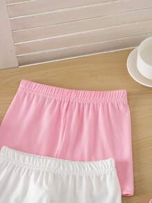 SHEIN Vintaside Kids Set de 2 piezas de mallas y shorts cómodos y multicolor para niña, adecuados para primavera/verano, casual, deportes y ocio, shorts blancos minimalistas y cómodos - Multicolor - Ver 4