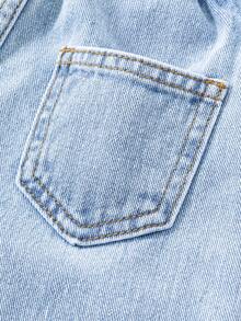 Quần jeans ống đứng màu xanh nhạt, kiểu dáng thường ngày, có bèo nhún ở gấu quần, dành cho nữ trẻ. - Màu xanh lam - Xem 6
