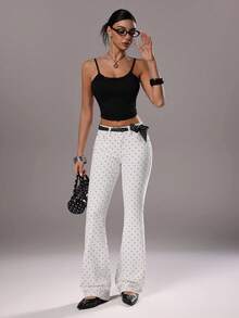 TRNVIE 时尚休闲波点低腰喇叭牛仔裤 - 白色 - 查看 7