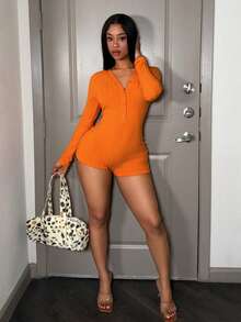 Slaydiva Women Orange Autumn Casual Lounge Jumpsuit, Y2K Street Sweet Hot Girl Style,Sporty Stylish Streetwear,Gym Workout Yoga,Cozy Stay-At-Home Wear - Orange - View 3