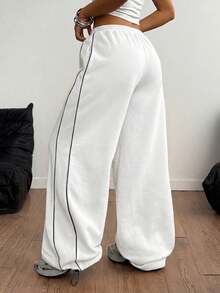 Coolane Summer Sport Casual Logo Pattern Baggy Sweatpants Comfy Pants White Wide Leg Pants Women Pants Wide Leg Wide Leg Summer Pants Loose Pants - White - View 4