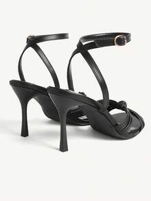 CUCCOO CHICEST Giày sandal nữ thời trang mũi tròn, quai mảnh, thắt nút, gợi cảm, thanh lịch, thích hợp cho tiệc tối, dự tiệc, gót nhọn, cao gót. - màu đen - Xem 5