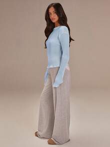 Athîral 女士纯色长袖休闲褶皱衬衫 - 淺藍色 - 查看 5