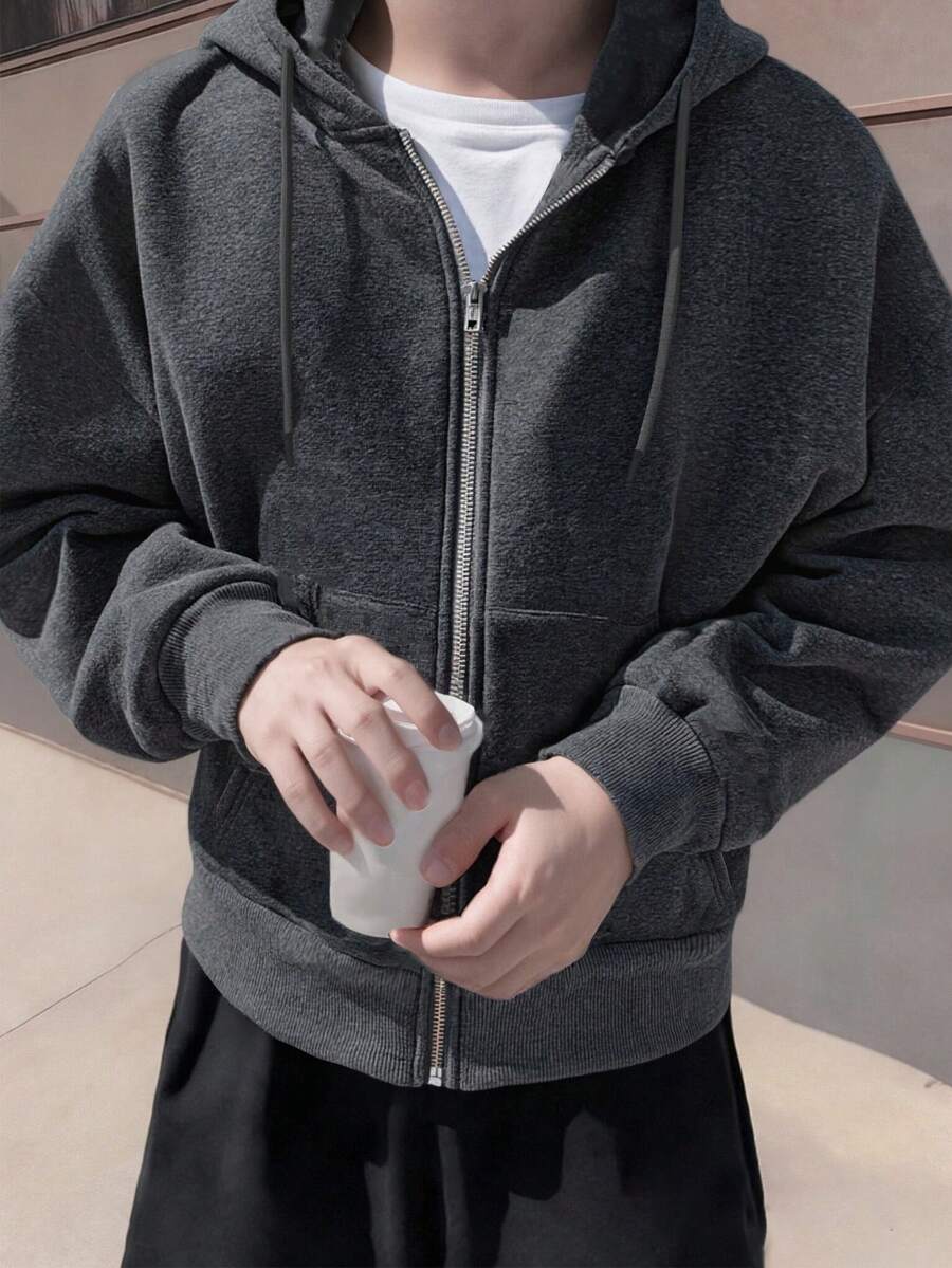 Manfinity Hypemode Men's Casual Short Hooded Cardigan - Grey - View 1