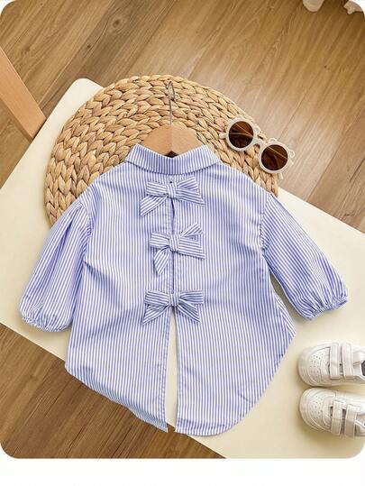 SHEIN Áo kiểu tay dài kẻ sọc bất đối xứng phong cách đường phố thường ngày cho bé gái, đồ đôi mẹ con.