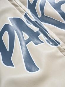 PAVTROS Men's Turndown Collar Zipper Letter Graphic Pocket Casual Versatile Daily Wear Long Sleeve Jacket Light Jacket Race Jacket Windbreaker Leather Jacket Outwear - Apricot - View 7