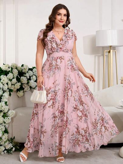 Reflora Plus Size Elegant Floral Print Dress For Summer