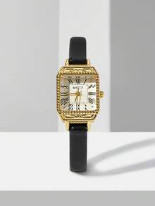 MOTF PREMIUM ENGRAVED GOLD-TONE ROMAN NUMERAL WOMEN'S WATCH - Black - View 2