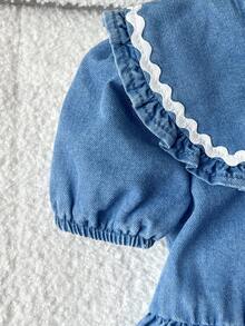 LMoss Kids 2 pièces Ensemble Top à manches courtes et pantalon ample en jean bleu pour bébé fille - Jean clair - Voir 7