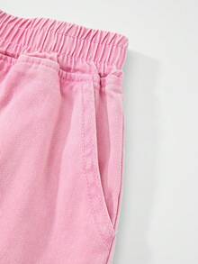 GlowEve Bộ áo và quần short denim nữ màu trơn, dáng rộng, vai rớt, phối nhiều túi, thích hợp mặc hàng ngày đi làm, mùa hè. - Màu xanh lam - Xem 6