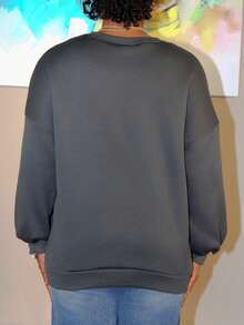 Steph T 女式标语印花落肩运动衫、七分袖上衣 - 深灰色 - 查看 2