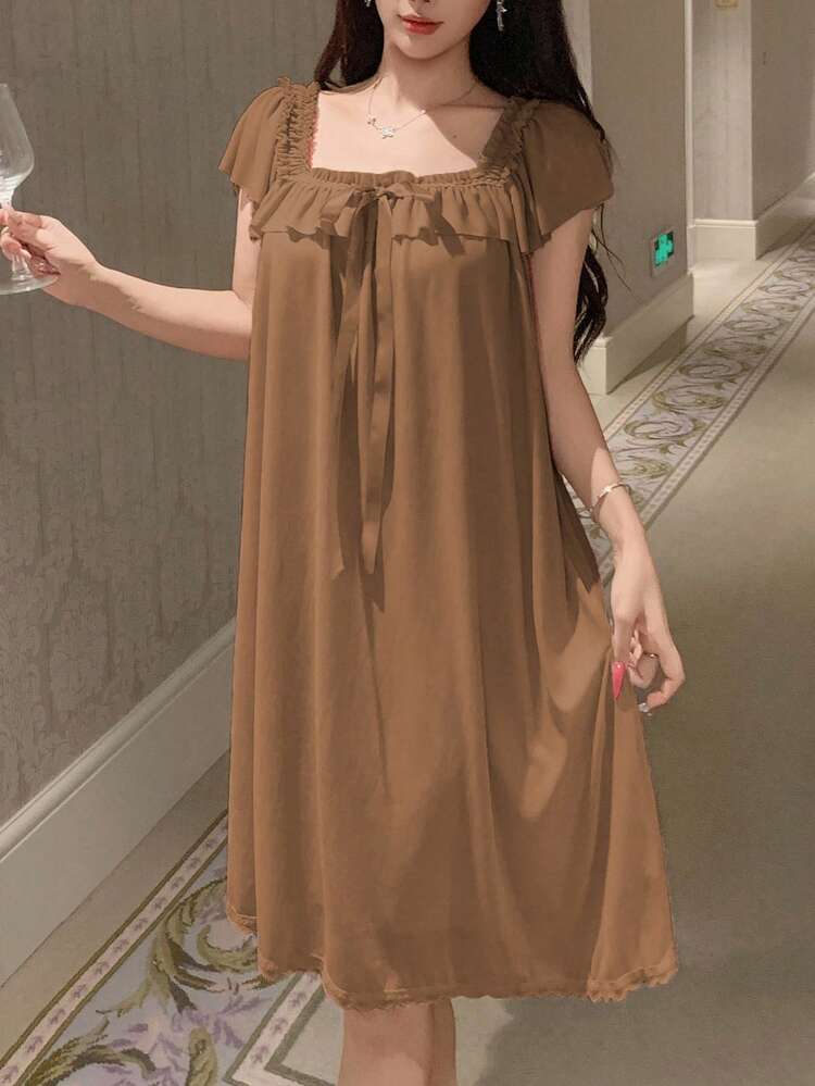 Lightweight Ruffled Mesh Dress, Sweet Summer Sleepwear For Women