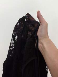 Amplova Đầm mini ôm sát cơ thể kiểu vintage mới, không tay, phối ren, xuyên thấu, hình trái tim ở ngực. - màu đen - Xem 9