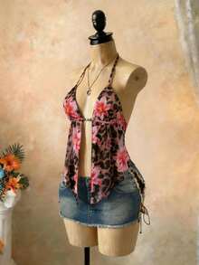 SaltGleam SaltGleam 女士性感露背吊带系带度假印花吊带衫 - 彩色 - 查看 7