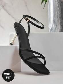 SHUZIA Women's Wide-Fit Square Toe Sexy Heeled Ankle Buckle Strap Sandals - Black - View 8