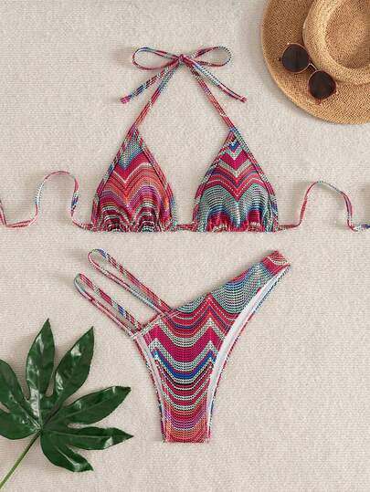 Swim Vcay 女士夏季沙滩撞色露背系带时尚比基尼泳装套装