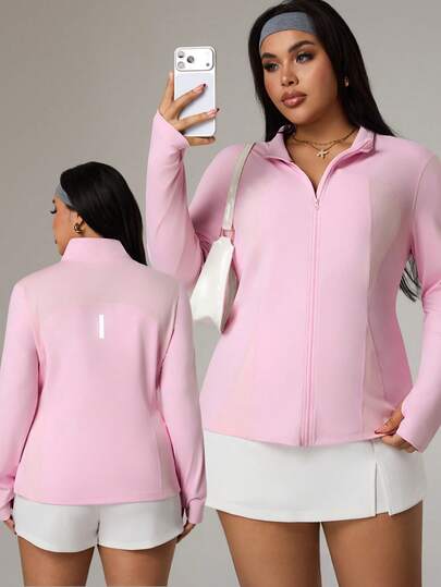 Rhythm Era 女士加大码纯色拉链长袖修身运动夹克