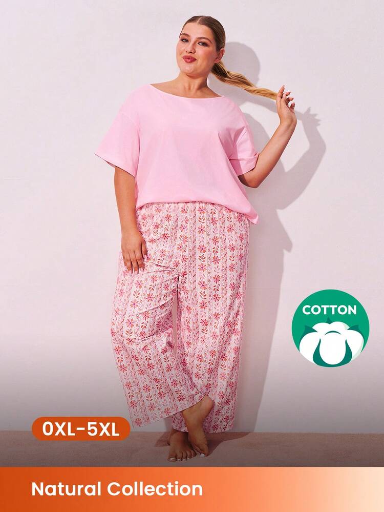 Plus Size Cute & Casual Pink Pajama Set