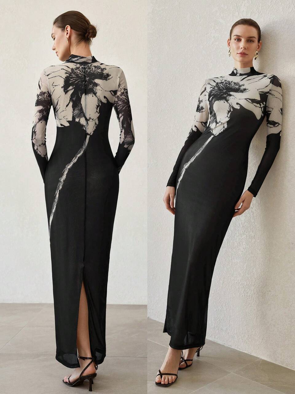 WOMEN'S FLORAL PRINT SLIT FITTED DRESS
