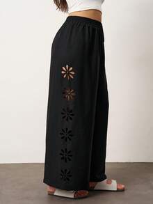 Enliva Quần dài nữ cỡ lớn, màu trơn, khoét eo, kiểu dáng thường ngày, thích hợp cho kỳ nghỉ đông, màu đen, phù hợp với dáng người quả táo và tròn trịa. - màu đen - Xem 7