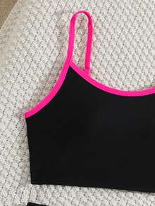 SHEIN Áo bikini hai dây hở lưng họa tiết hoa khoét lỗ cho bé gái tuổi teen, bộ bikini màu đen phối hoa hồng, bikini đen hồng phối nơ, bikini đen hồng phối nơ cho thiếu nữ, bikini cạp cao màu đen phối hoa hồng cho bé gái, bộ đồ bơi đen hồng phối hoa cho tuổi teen, bộ đồ bơi đen hồng phối nơ cho bé gái tuổi teen. - Nhiều màu - Xem 3