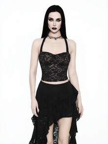Glisette Summer New Lace Sexy Girl Street Style Camisole Top Gothic Top Gothic Summer Clothes Gothic Women Clothes Black Lace Lace Top Lace 2 Piece Set - Black - View 4