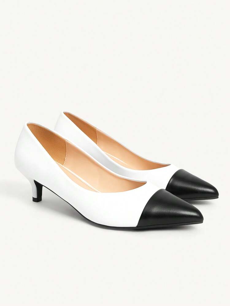 CUCCOO CHICEST Women's Pointed Toe Contrast Color Casual/Office High Heel Shoes Elegant Shoes Wedding Shoes