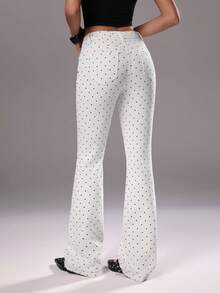 TRNVIE 时尚休闲波点低腰喇叭牛仔裤 - 白色 - 查看 2