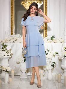 Modelyn Vestido elegante y romántico con cuello de volantes para mujeres - Celeste - Ver 9