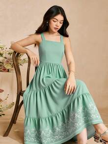 SHEIN 优雅印花连衣裙，波西米亚风无袖连衣裙，适合少女，春夏绿色层叠连衣裙，绿色夏季连衣裙，鼠尾草绿连衣裙，适合少女，鼠尾草绿连衣裙，优雅连衣裙，薄荷绿层叠连衣裙，茶会连衣裙，少女鼠尾草绿连衣裙，少女茶会连衣裙，浅绿色连衣裙，适合少女，绿色层叠连衣裙，少女春季连衣裙，女士夏季连衣裙，少女春季连衣裙，女士春季连衣裙，鼠尾草绿层叠连衣裙，欧洲夏季连衣裙 - 綠色 - 查看 4