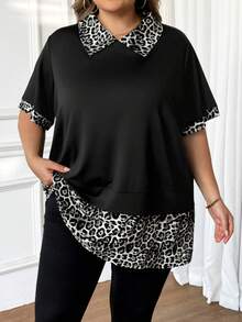 SHEIN CURVE+ Áo thun ngắn tay họa tiết da báo cỡ lớn dành cho nữ, thích hợp cho năm mới và ngày Valentine. - Đen và trắng - Xem 5