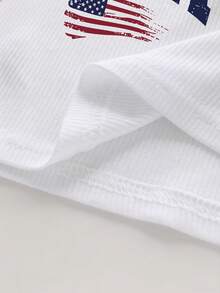 Resyla USA Flag Print Contrast Color Round Neck Cropped Tank Top For Women - White - View 5