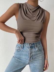 Firerie St Patrick Solid Ruched Tank Top - Coffee Brown - View 4