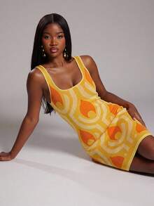 NYA SZN Đầm ôm sát, họa tiết in, thích hợp cho các dịp đặc biệt, kỳ nghỉ, du lịch, sân bay, hàng ngày, đi chơi, buổi tối, kín đáo, cổ điển, mùa thu đông, phù hợp cho trang phục đi làm, dành cho nữ. - trái cam - Xem 6