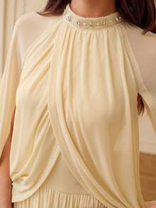 ZEYLAH Waist Cinched Ruched Long Cardigan Style Knit Dress, Spring/Summer - Apricot - View 3