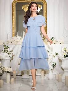 Modelyn Vestido elegante y romántico con cuello de volantes para mujeres - Celeste - Ver 4