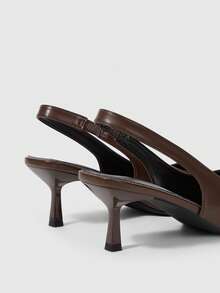 Sleekvia Women's Pointed Toe Kitten Heel Pumps, Slingback PU Leather Work Shoes With Buckle Strap, Coffee Brown - Brown - View 3