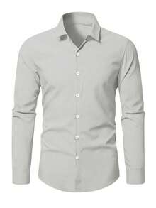 Calvornis Kemeja Kancing Depan Kasual Warna Polos Ukuran Besar untuk Pria, Formal - Light Grey - View 3